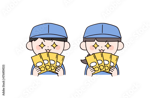 報酬をもらった作業服の男女2人