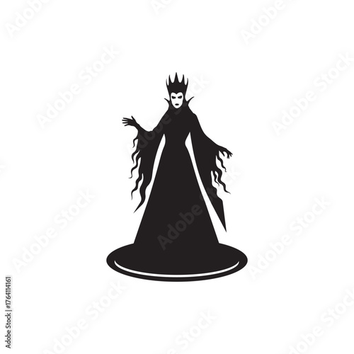 Black Color Ravenna Halloween Silhouette Vector Illustration, Solid White Background..
