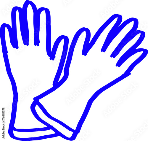 Blue line art of protective gloves symbolizing safety and hygiene, ideal for health, cleaning, or industrial safety design concepts.

