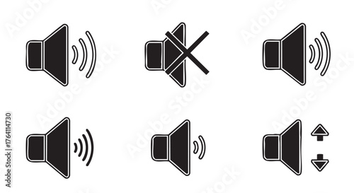 Audio sound speaker volume control with waves on a white background