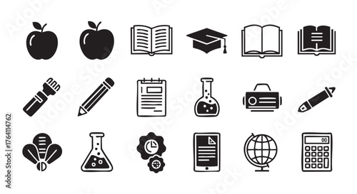 Back to school education icon set with apples and books