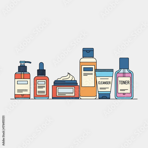 Illustrated Set of Skincare and Cosmetic Products.