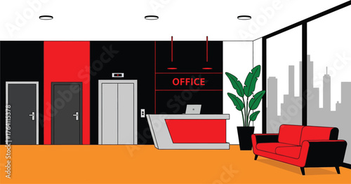 Modern office reception area interior design vector illustration