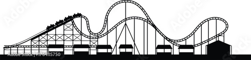 Roller coaster silhouette vector, amusement park ride illustration, thrilling adventure attraction design, entertainment theme park background, funfair and carnival concept