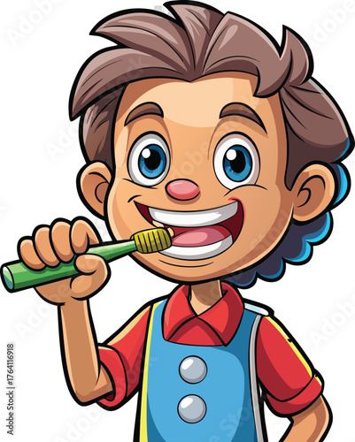 Child brushes teeth