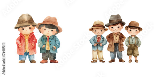 cute kid mafia watercolor vector illustration