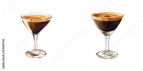 espresso martini watercolor vector illustration
