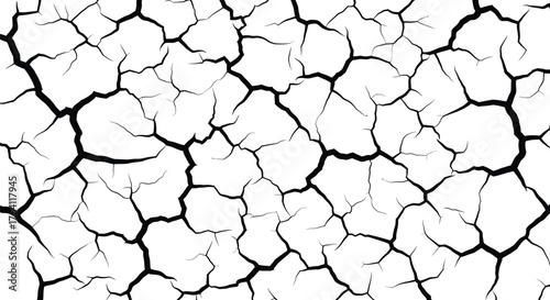 Cracked ground texture seamless vector pattern black and white