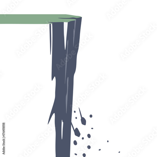 Cliff edge crumbling and breaking apart.