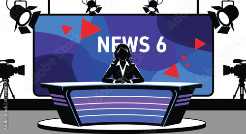 News studio anchor broadcasting television news vector design