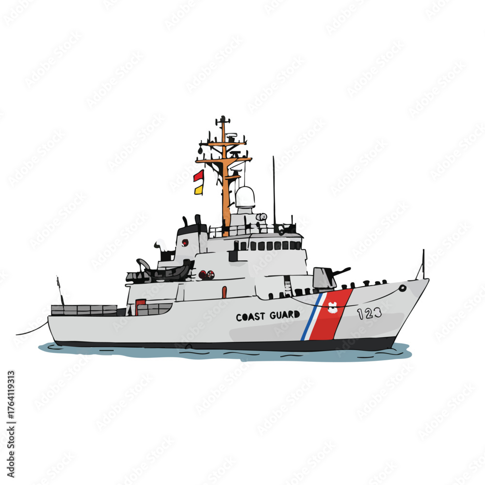 Fototapeta premium US Coast Guard Cutter Illustration.
