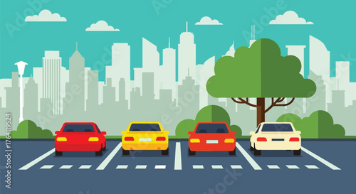 Parking lot with cars vector illustration parking spaces city