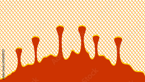 Syrup drip on waffle background. Wavy ice cream dripping illustration. Ice cream melting illustration background. Wavy syrup dripping illustration. Wavy candy dripping illustration. 