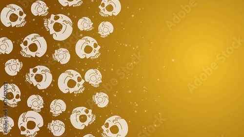 Doodle halloween stylized orange skulls seamless pattern. Loop motion graphic.