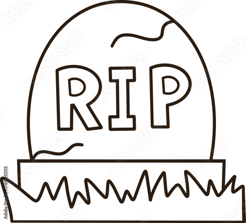 Black line icon of cartoon grave with the word rip