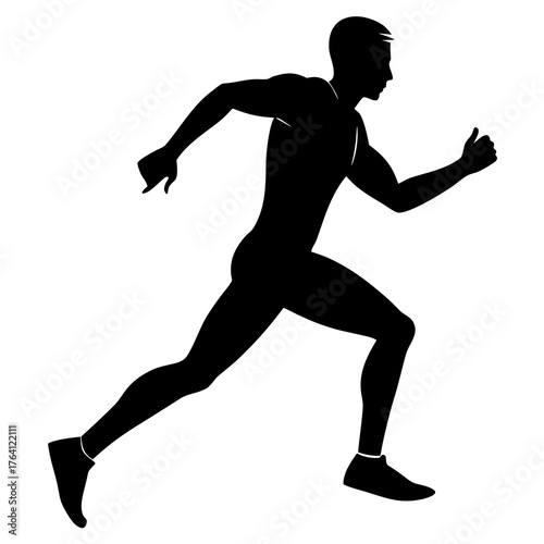 Silhouette of a man running full body side view of an athlete in motion