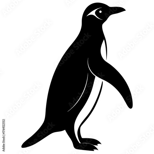 Silhouette of a penguin, standing upright with its wings at its sides