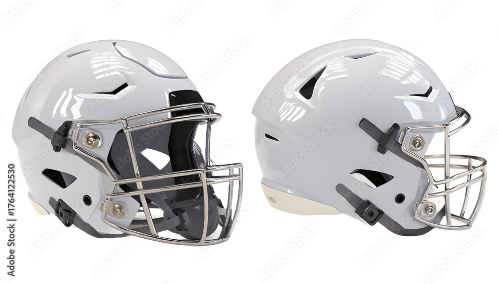 Fototapeta premium Modern white football helmet ready for the game, offering ultimate protection and style on the field, essential for athletes and sports enthusiasts alike
