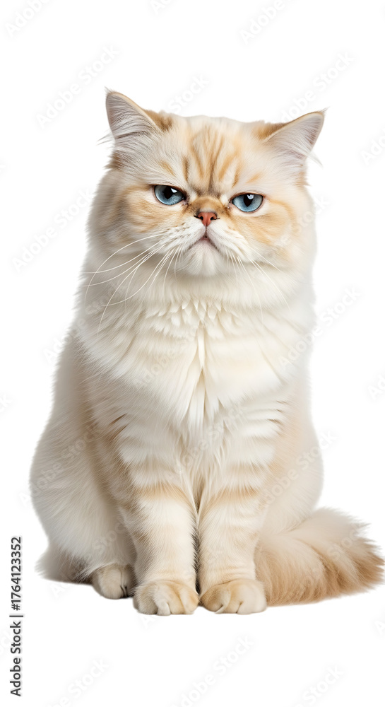 Fototapeta premium Cute fluffy persian cat isolated on transparent background is sitting upright