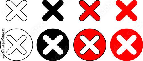 Cross Mark Icon Set Diverse Styles for Rejection, Error, and Cancelation - Cross