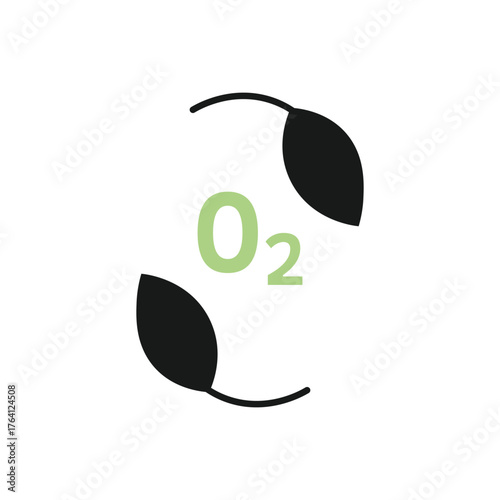 Minimalist vector of O₂ and green leaves for fresh air and clean energy concept. Green Energy Illustration.