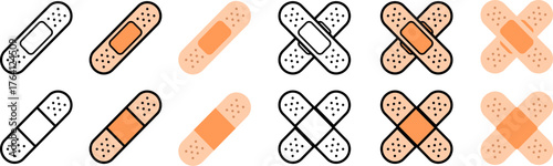 Bandages Set Isolated White Background, Aid And Treatment Icons