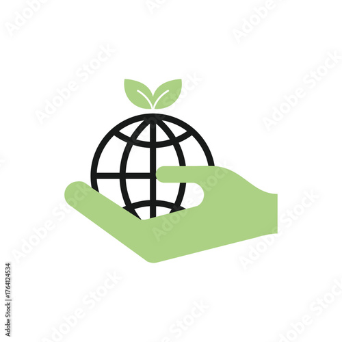 Globe with sprouting plant, ideal for eco campaigns and global sustainability efforts. Green Energy Illustration.