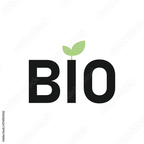 Minimalist "BIO" text with leaf detail for organic and natural product themes. Green Energy Illustration.