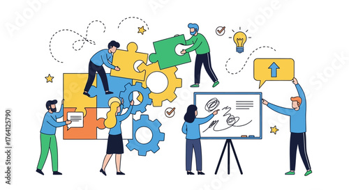 Teamwork and collaboration A diverse group of people working together to achieve a common goal