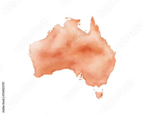 Australia map with orange brown watercolor style, isolated on white background