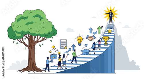 Pathway to Professional Success Individuals Climbing the Career Ladder Towards Achievement and Growth