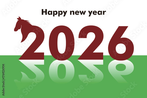馬と一体化した2026年のロゴをモチーフにした午年の年賀状デザイン