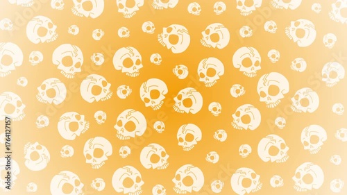 Doodle halloween stylized orange skulls seamless pattern. Loop motion graphic.