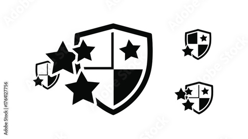 Shield icon with stars illustration security and protection isolated on white background
