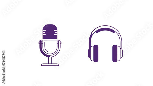 Microphone and headphones icons simple line art podcasting app ui and music player interface