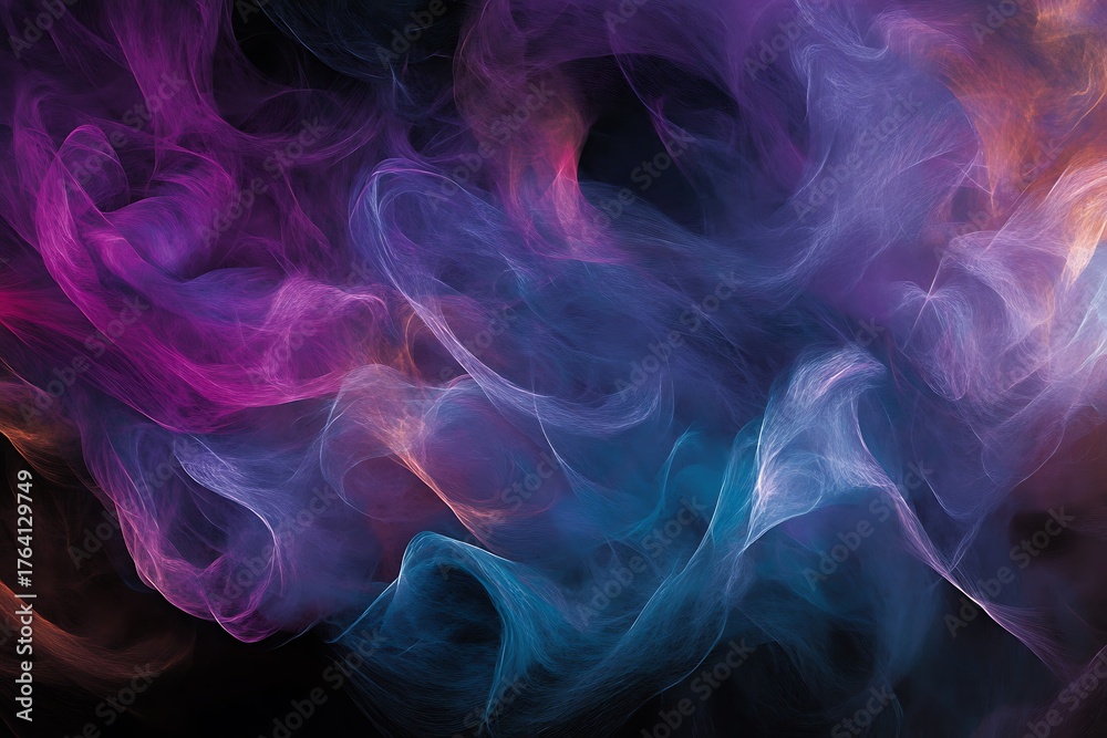 Fototapeta premium Colorful smoke like ethereal wisps swirling with vibrant purple blue and orange hues