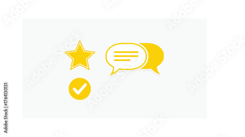 Set of feedback icons including star speech bubble and check mark simple flat element web and mobile apps isolated on white background
