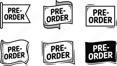 Collection of "Pre-Order" Labels and Badges in Various Styles