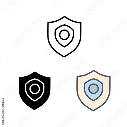 Modern Flat Line Shield Shape Icon with Circle Security Element