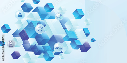 Blockchain Technology Data Security Abstract Background. Conceptual Digital Block System Network and Futuristic Cloud Computing Connection.