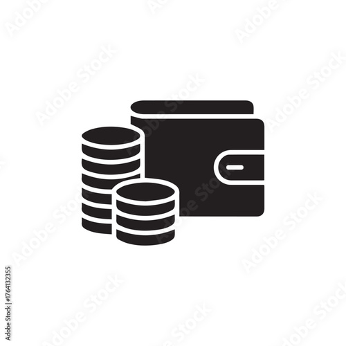 Wallet and Coins Icon . Money Savings Financial Symbol.