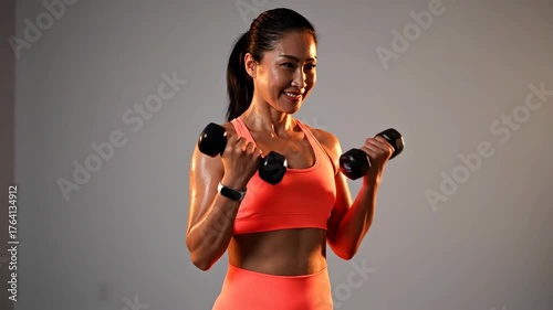 Confident Woman in Fitness Gear Posing in Bright Studio Light