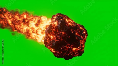 Fiery Meteor Soaring Through Space with Green Screen Background
