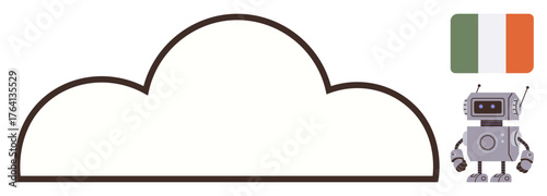 Cloud icon paired with a robot and Irish flag suggests technology, connectivity, and patriotism. Ideal for tech innovation, cloud computing, smart solutions, AI, Irish culture, global trends simple