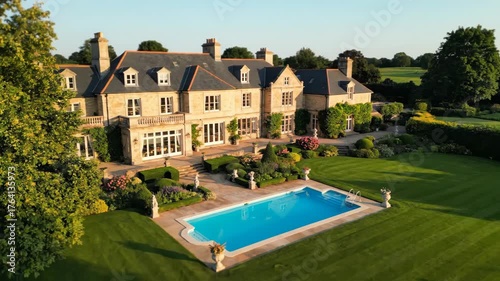 Elegant Luxury Home with Swimming Pool and Lush Garden Landscape