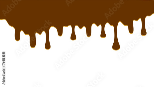 Chocolate drip on white background. Dripping chocolate  illustration. Ice cream drip on waffle background. Hand-drawn chocolate drip on white background. 