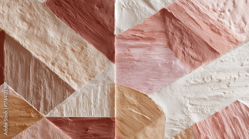 Geometric Mosaic Pattern in Terracotta Hues, Warm Pink and Beige Geometric Design