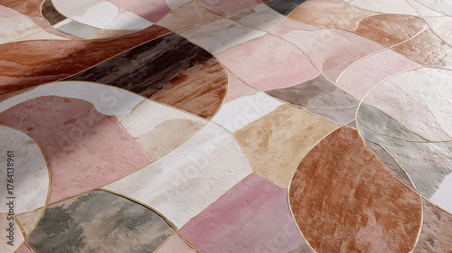 Geometric Mosaic Pattern in Terracotta Hues, Warm Pink and Beige Geometric Design