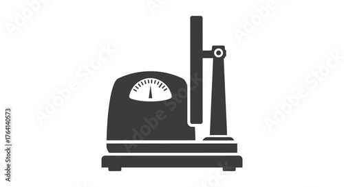 Classic analog medical weight scale with a dial and height measurement rod silhouette