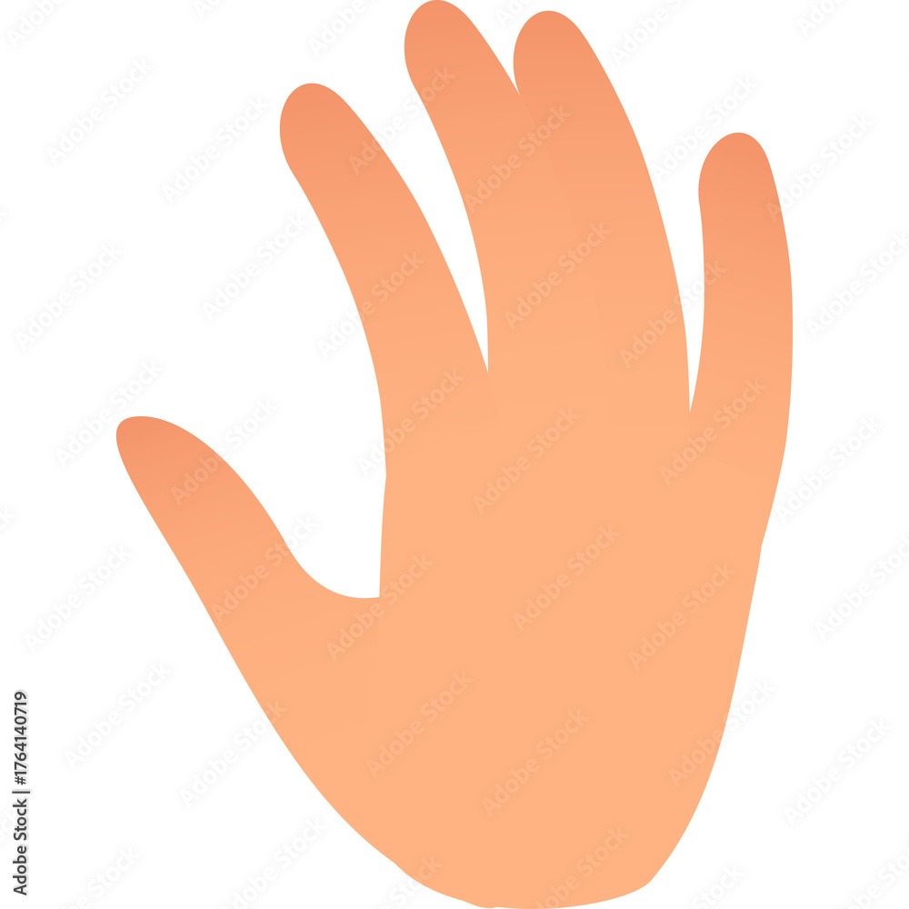 Obraz premium A raised open human hand with peach skin tone and soft gradient lighting in a friendly waving gesture on a clean white background symbolizing communication and greeting